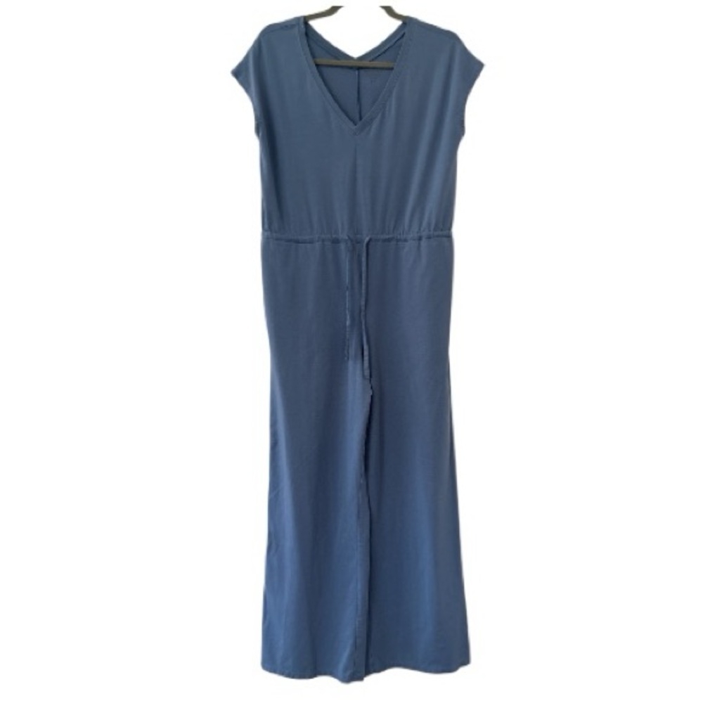 Athleta Willow Blue Drawstring Waist Wide Leg Lightweight V-Neck Jumpsuit XS - Picture 2 of 6